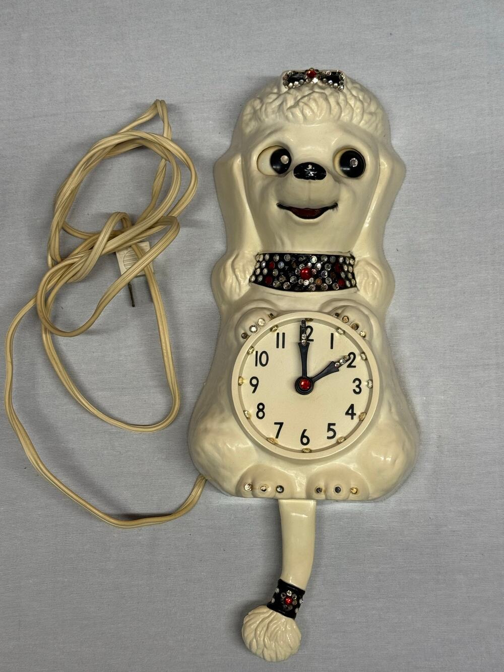 Vintage California Clock Co Electric White Poodle Clock for parts repair restore